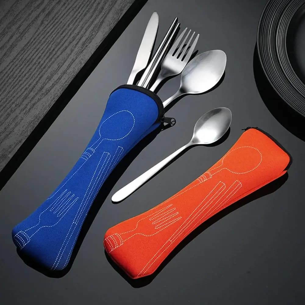 Ensemble de vaisselle de pique-nique lavable avec fermeture éclair, kit de couverts de voyage, pochette portable pour dîner, outil domestique, cuillère de camping