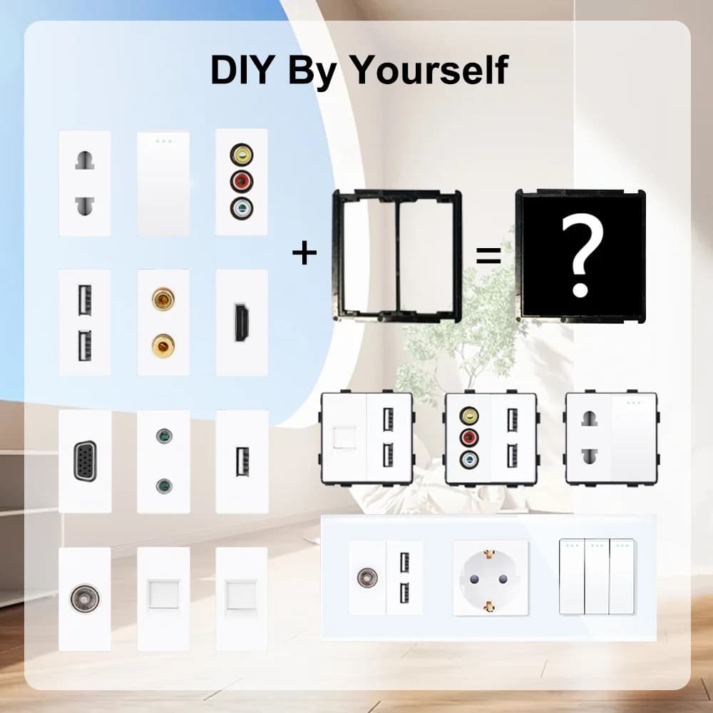 TAWOIA Panneau en verre blanc Prise murale UE Type-C USB TV SAT CAT5 RJ45 HDMI 1/2 voies Interrupteur à bouton-poussoir Pièces de sortie modulaires