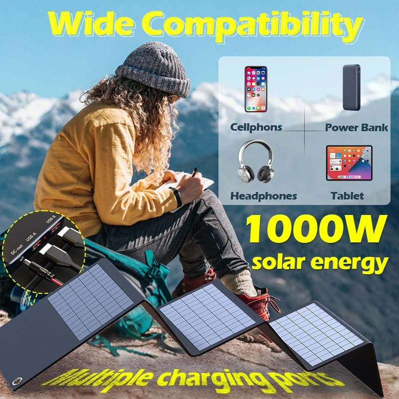 Sac de panneau solaire ultraléger, générateur solaire 600W/1000W, panneau pliant avec USB/DC, parfait pour une utilisation domestique et extérieure