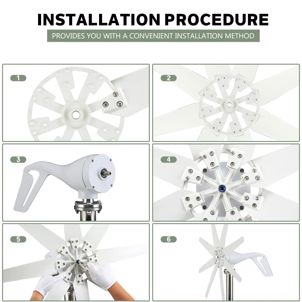 Éolienne horizontale avec contrôleur gratuit, système de cellules solaires pour la maison, 6kWh, 12V, 24V, 48V, 220V