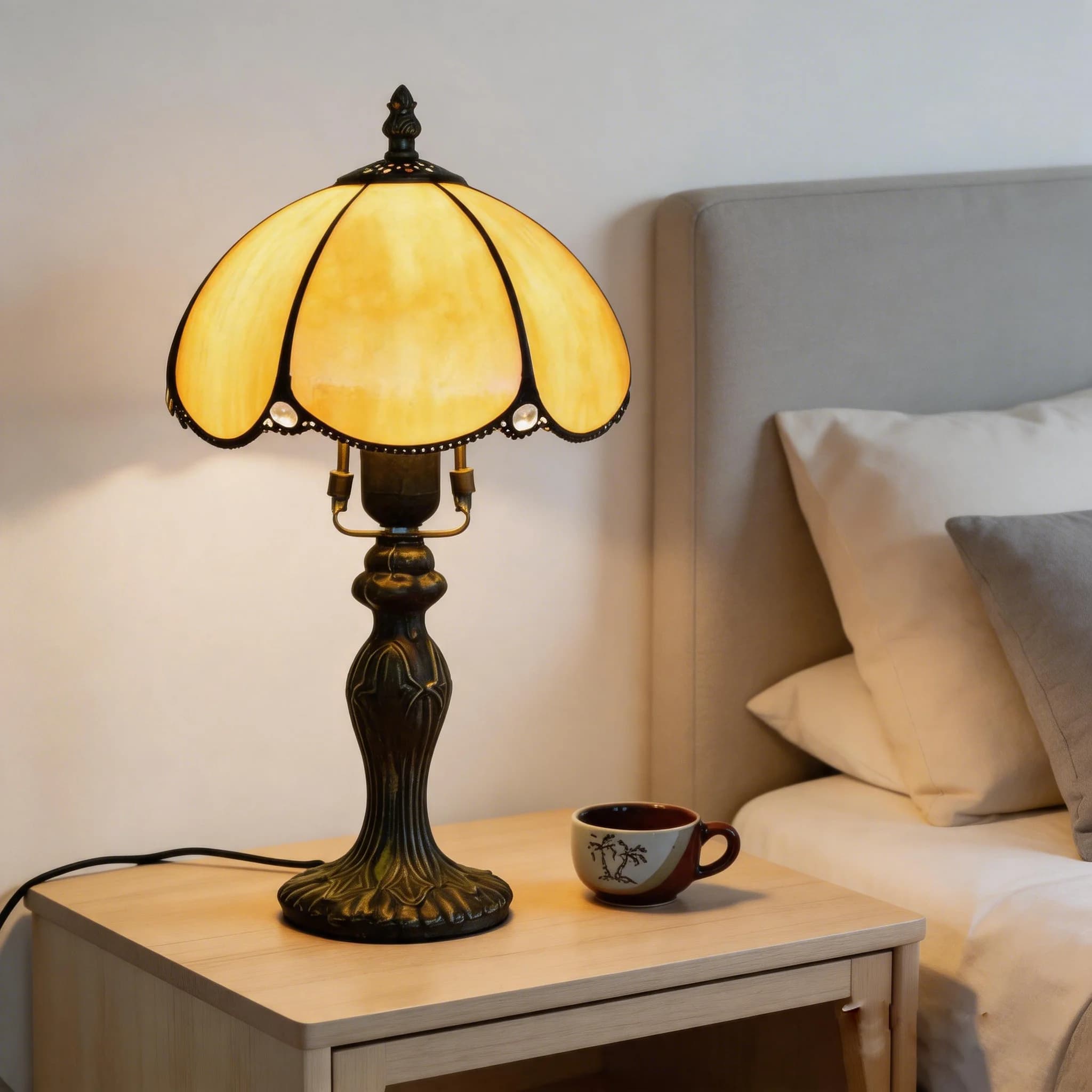 Lampe de table Tiffany, lampe en verre teinté, style européen simple, petite lampe de nuit de 8 pouces, pour chambre à coucher, salon, bureau