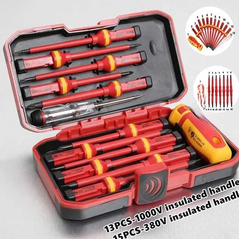 Kit d'outils de réparation pour électricien, 15 pièces, jeu de tournevis isolés modifiables 1000V avec embouts Torx Phillips Pozidriv à fente magnétique