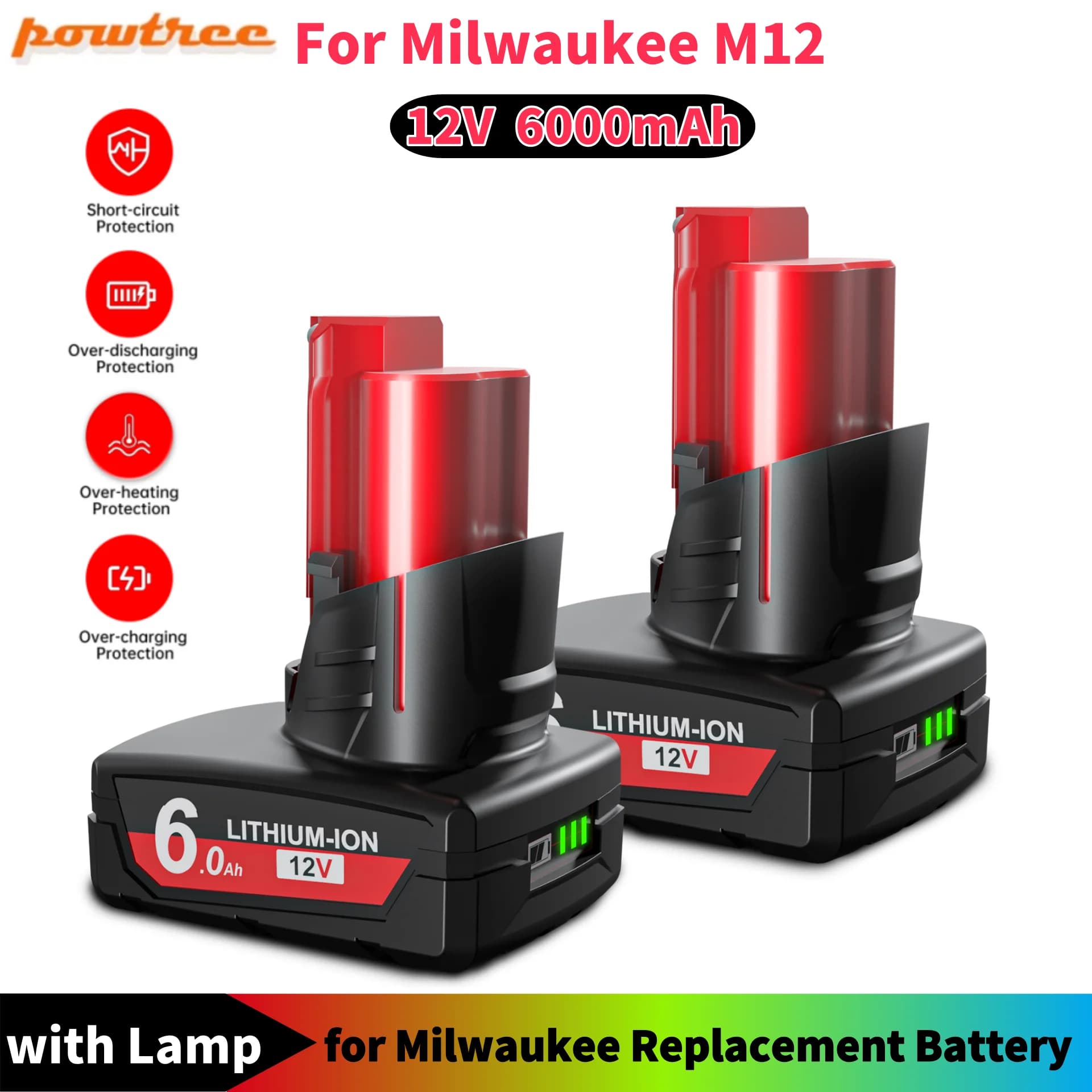 Pour batterie Milwaukee M12 12V 6.0Ah