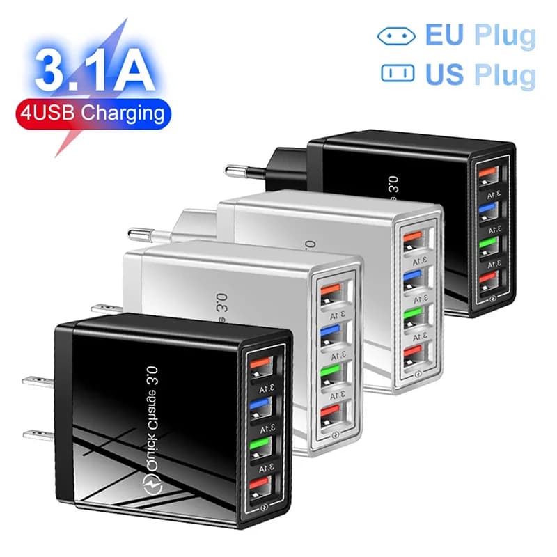 Chargeur USB rapide 4 Charge rapide 3.0 chargeur mural USB rapide chargeur Mobile Portable adaptateur QC 3.0 pour téléphone Portable prise ue US