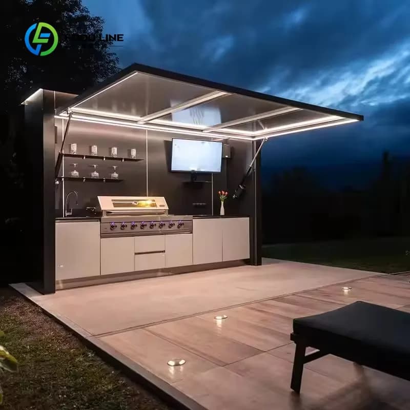 Station de cuisine extérieure personnalisée, portable, en acier inoxydable, avec évier et chariot de rangement, résistante aux intempéries, pour barbecue, camping, restauration