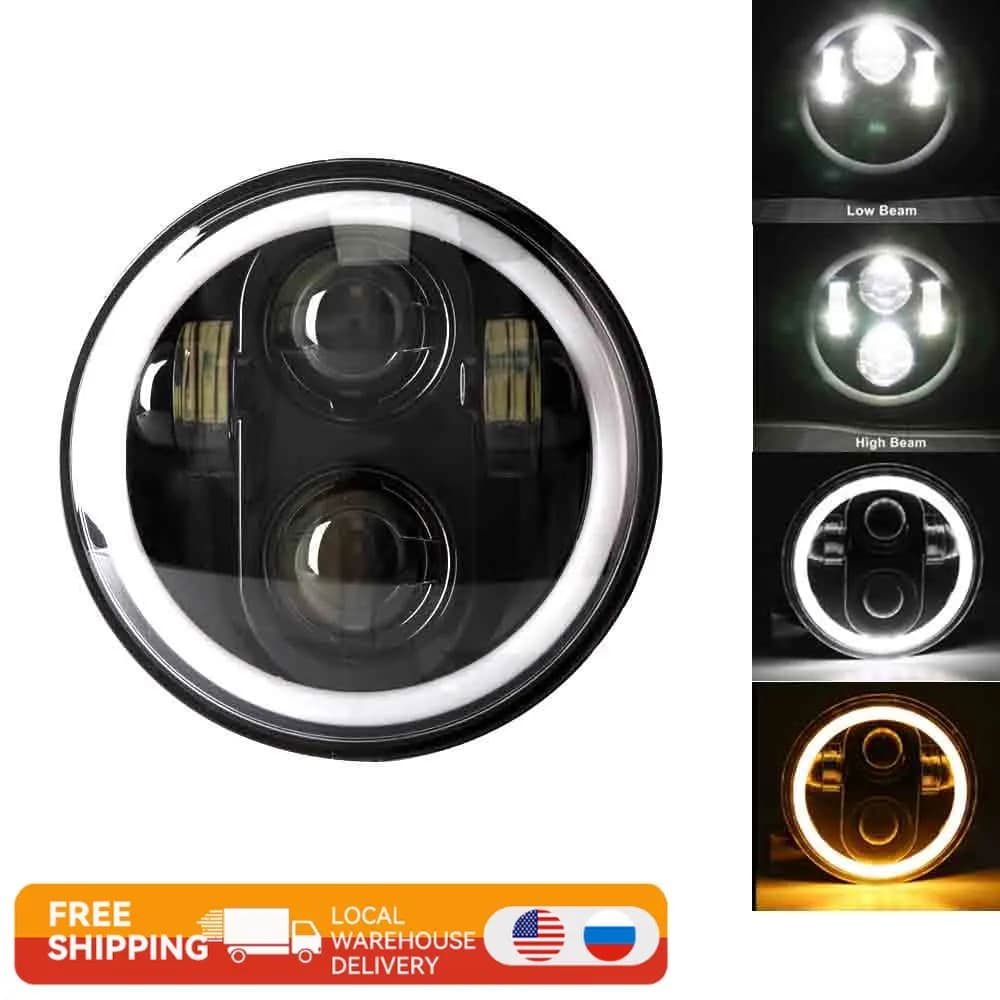 Phare LED noir Halo Angel Eyes de 5.75 pouces, pour Harley Sportster 1200 883 Street 500 750, projecteur rond de 5 à 3/4 pouces