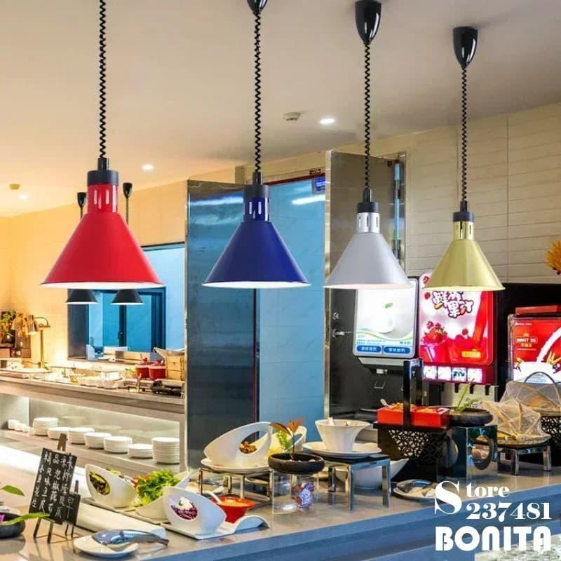 Lampe industrielle de réchauffement des aliments, hôtel, Restaurant, avec ampoule Led de grande puissance, abat-jour en métal, lampe suspendue relevable pour décoration de la maison