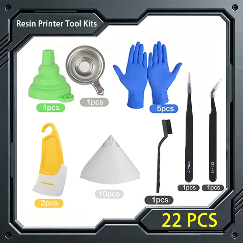    Kit d'outils pour imprimante 3D à résine 22 pièces : entonnoir en silicone + filtre à résine UV en métal + pinces + silicone de nettoyage pour photopolymérisation UV