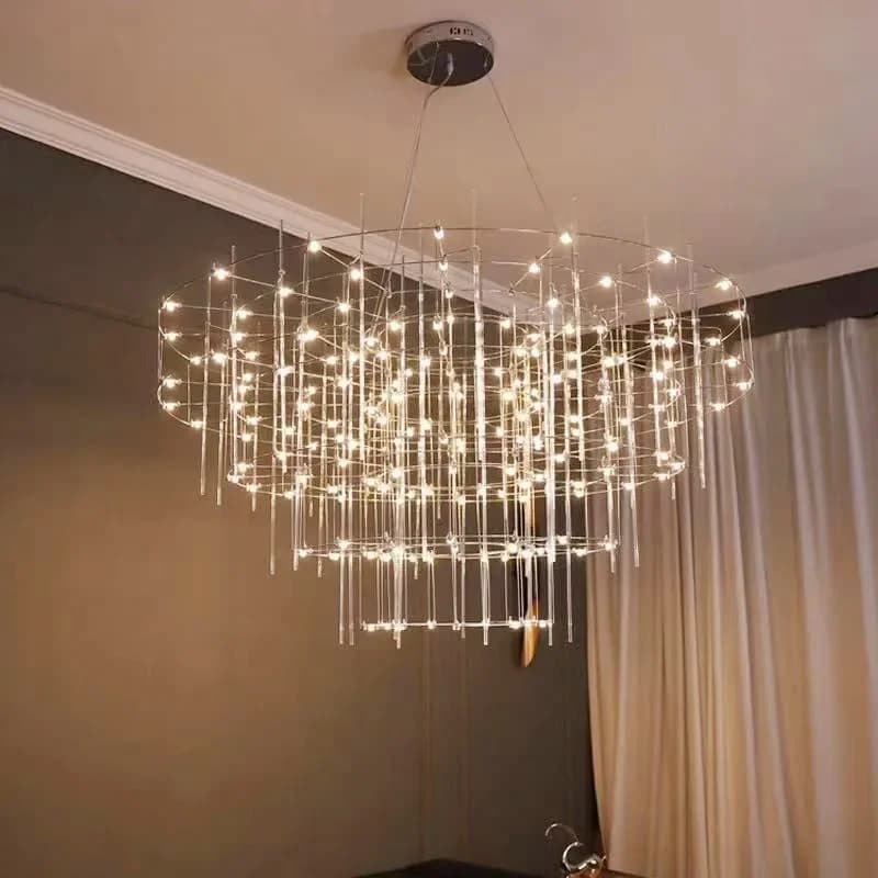 Lustre de luxe en acier inoxydable, plafond moderne chromé LED luciole pour projet salon hôtel réception suspension