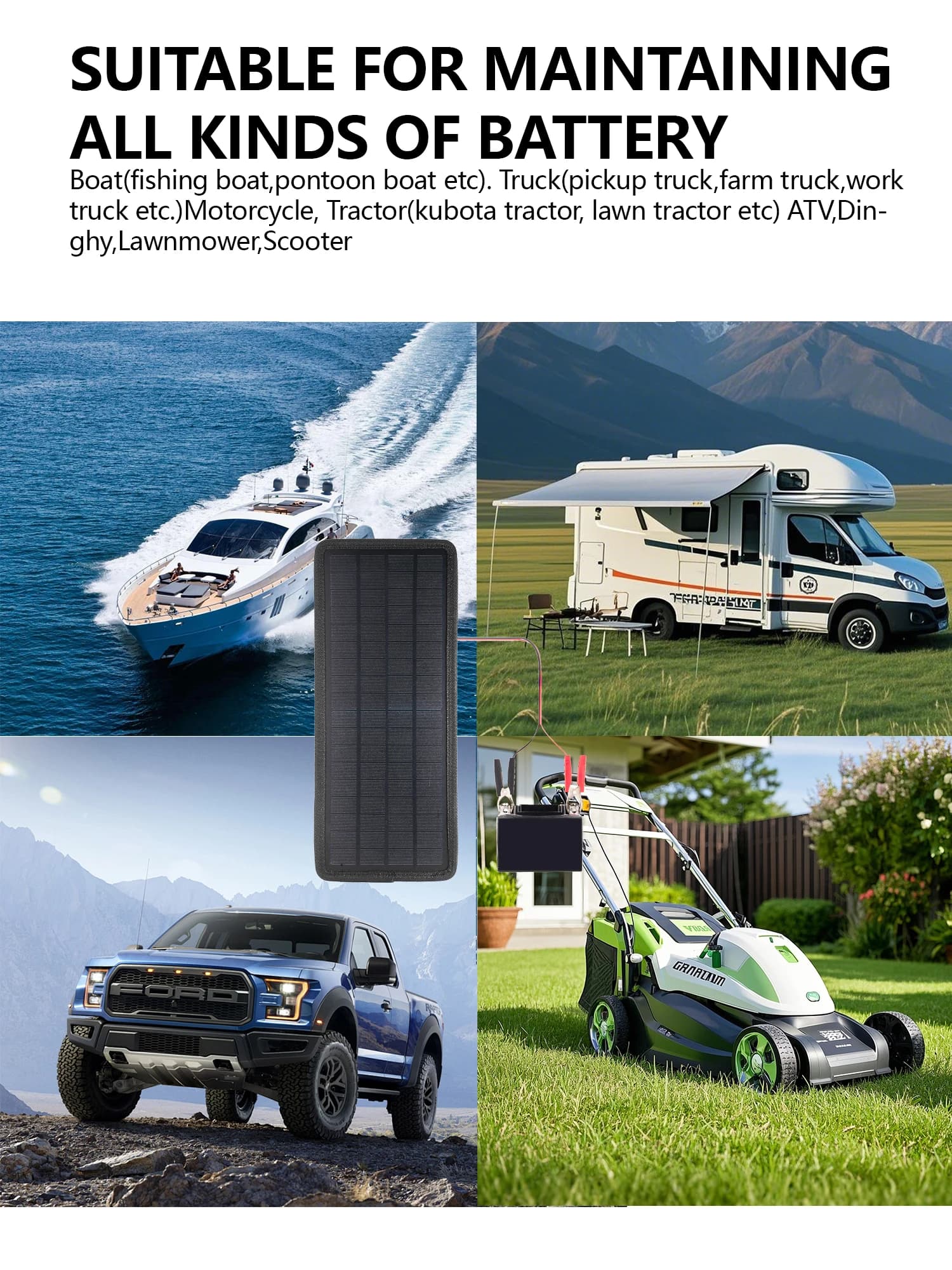 Chargeur de batterie solaire ELEGEEK 6W pour voiture, panneau 12V avec PWM, SAE vers O-Ring/Clip/allume-cigare, pour camping-car, bateau, moto
