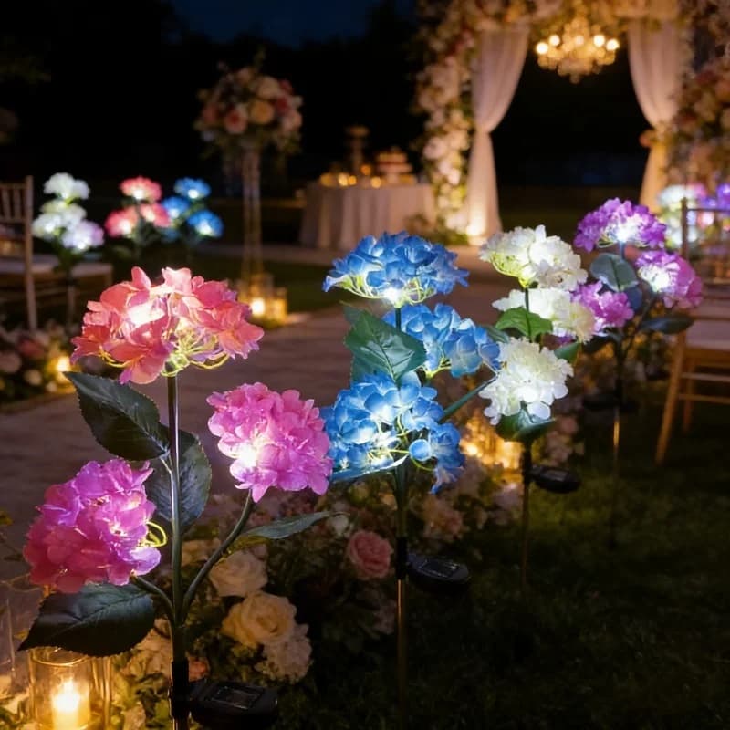 Lampe solaire LED pour pelouse en forme d'hortensia avec 3 têtes, lumières artificielles solaires pour fleurs, décoration extérieure pour jardin, camping, mariage, Noël