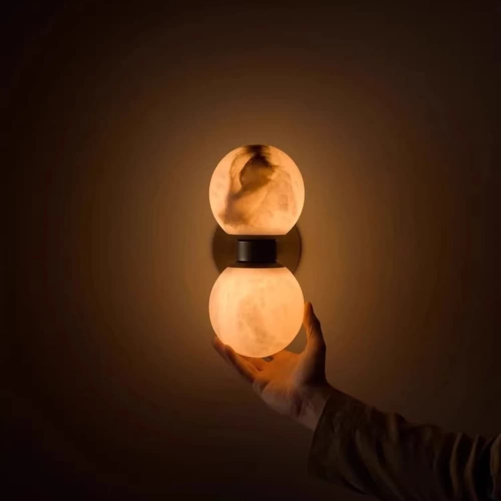Applique Murale Globe en Marbre Rétro Naturel – Luminaires Muraux pour Chambre