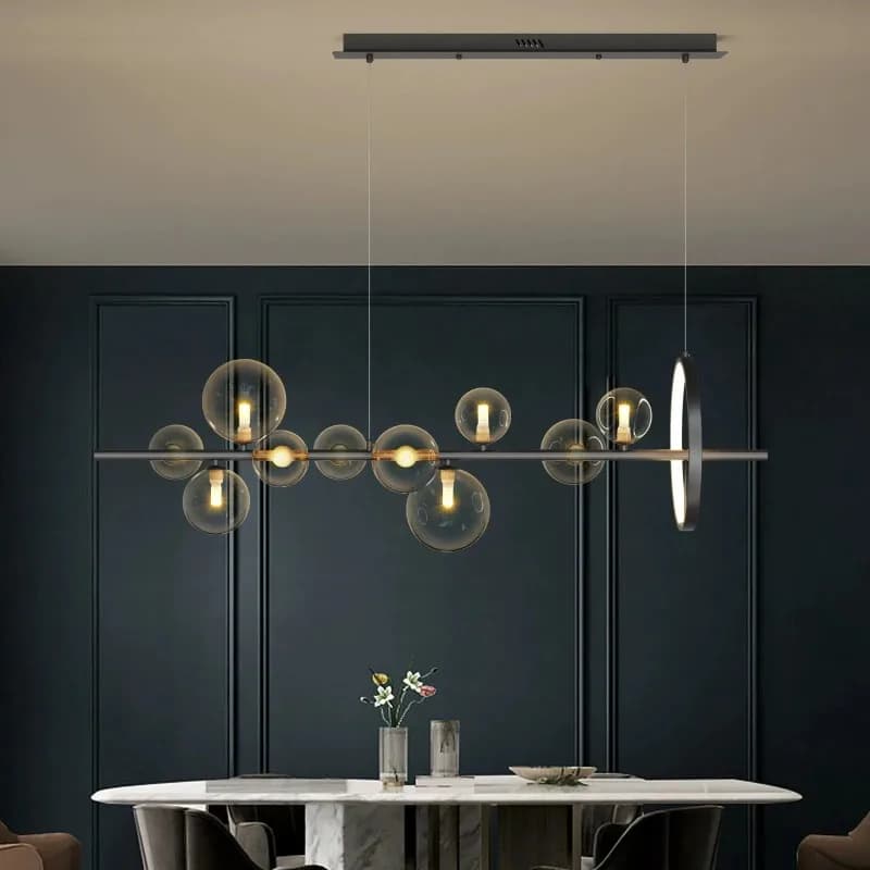 Suspension nordique pour restaurant et bar, design moderne et luxueux, longue bande de bulles de verre, lampe créative de taille moyenne