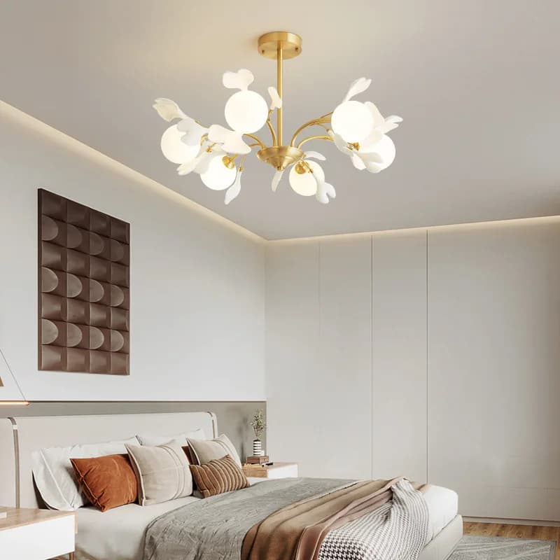 France luxe crème LED lustre Ginkgo feuille cercle concepteur pendentif lumières maison chambre décoration salon chambre lampes luminaires