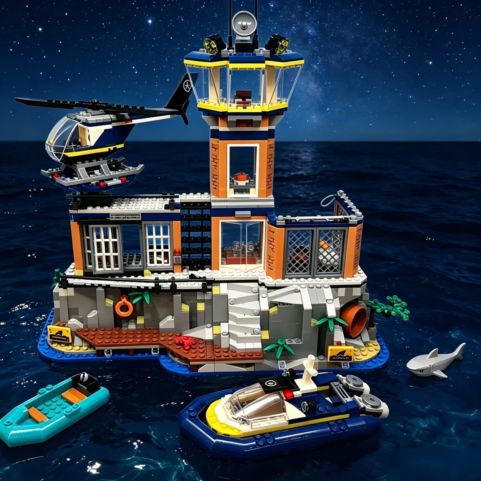 Modèle de Diorama Assemblé de Station Phare Côtière avec Hélicoptère et Bateau Rapide, Ornement de Bureau de Collection pour les Amateurs de Nautique