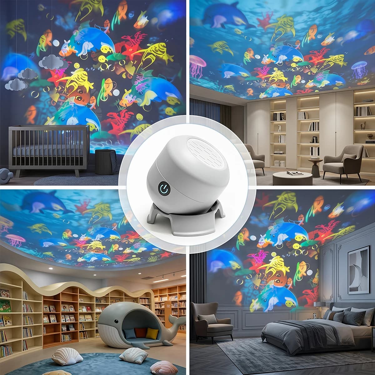 Projecteur Océan LED Veilleuse 360° °   Projecteur rotatif USB, lampe d'ambiance dynamique pour salon, chambre à coucher, cadeaux