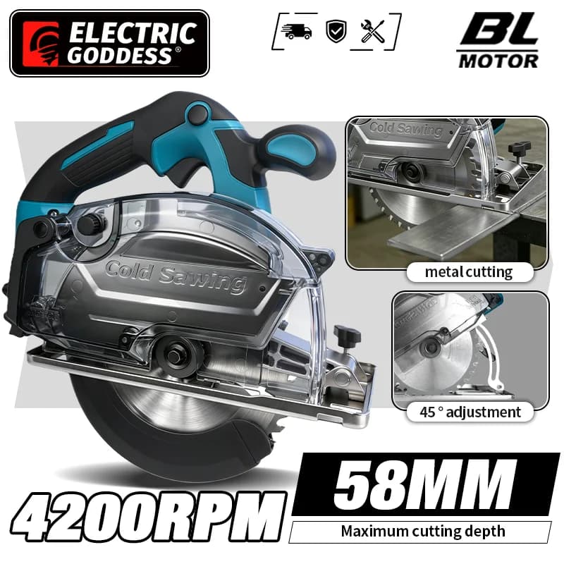 Scie circulaire électrique sans balais 6 pouces, sans fil, rechargeable, scie à froid portable, outil de coupe de métal, compatible avec la batterie Makita 18V