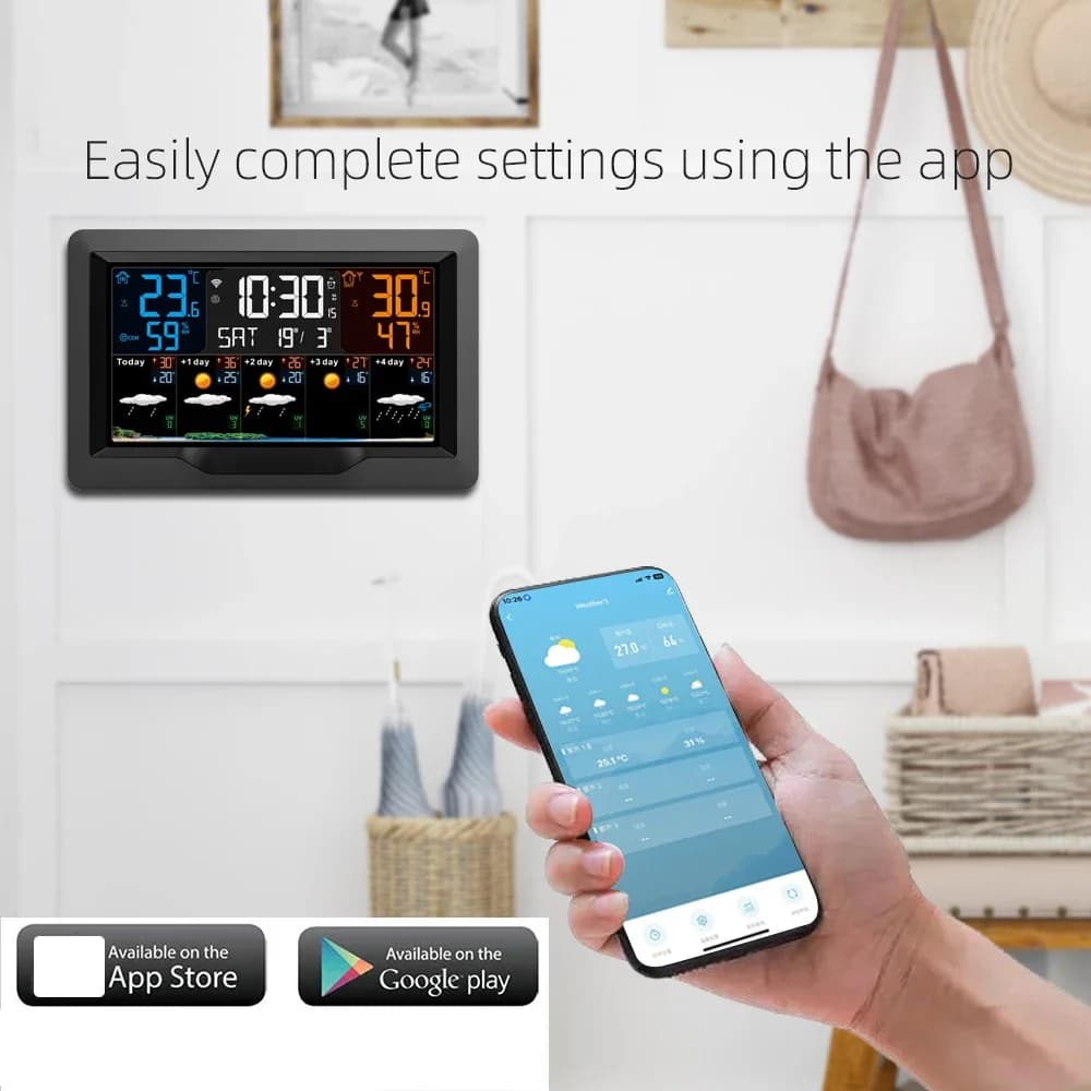 Station météo intelligente Tuya WIFI, thermomètre et hygromètre, prévisions météo, intérieur/extérieur, multifonctionnelle, réveil météo
