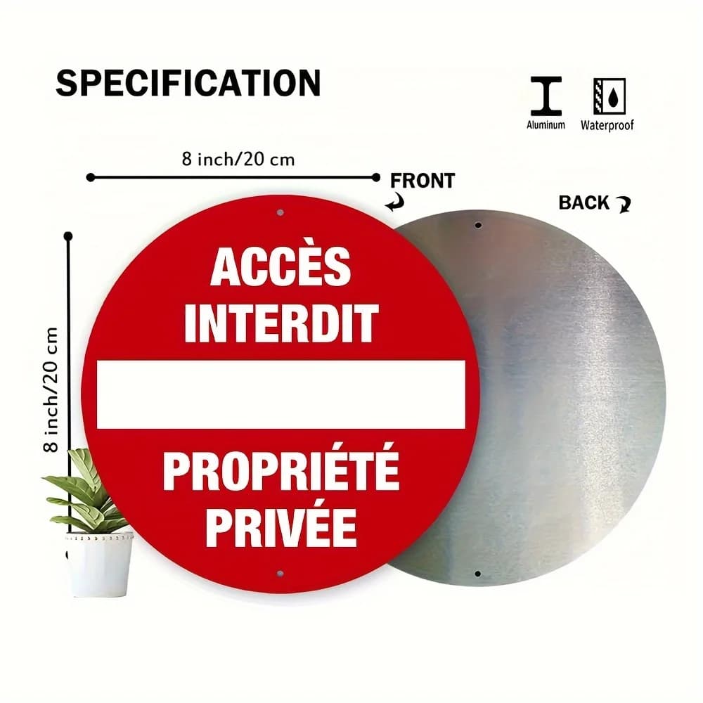 Panneau rond en aluminium vintage français sans entrée/propriété privée