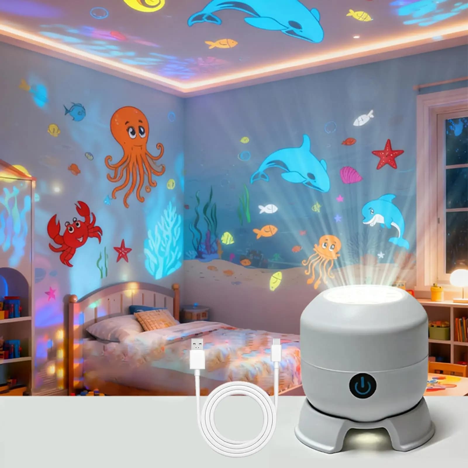 Lampe projecteur LED Océan avec motifs d'animaux nocturnes dynamiques - Lumière d'ambiance pour la décoration de chambres, de fêtes et comme cadeaux