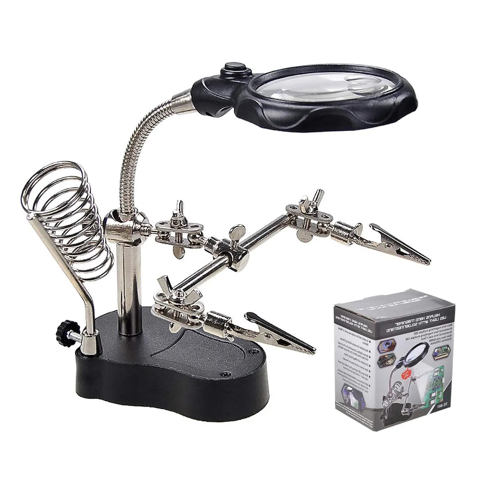 Station de soudage pour aider les mains, loupe 3,5x12X éclairée par LED avec Clips auxiliaires, outil de réparation de pince crocodile