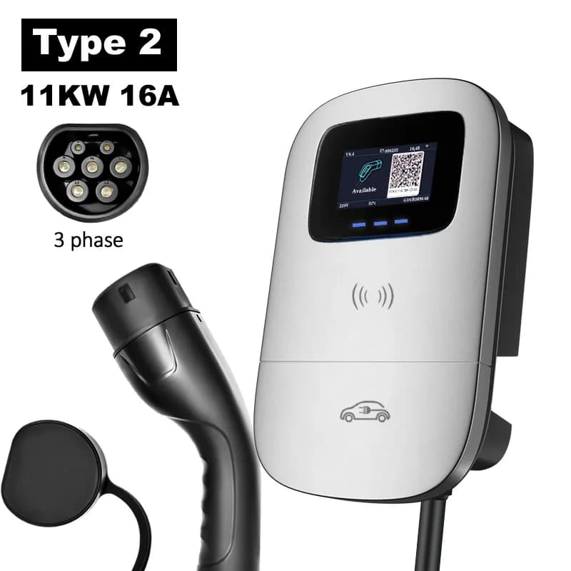 JIGU Chargeur de véhicule électrique triphasé 16A, station de recharge, chargeur de voiture de type 2, WIFI Bluetooth, chargeur EV 11kW, type 2, boîtier mural 380V