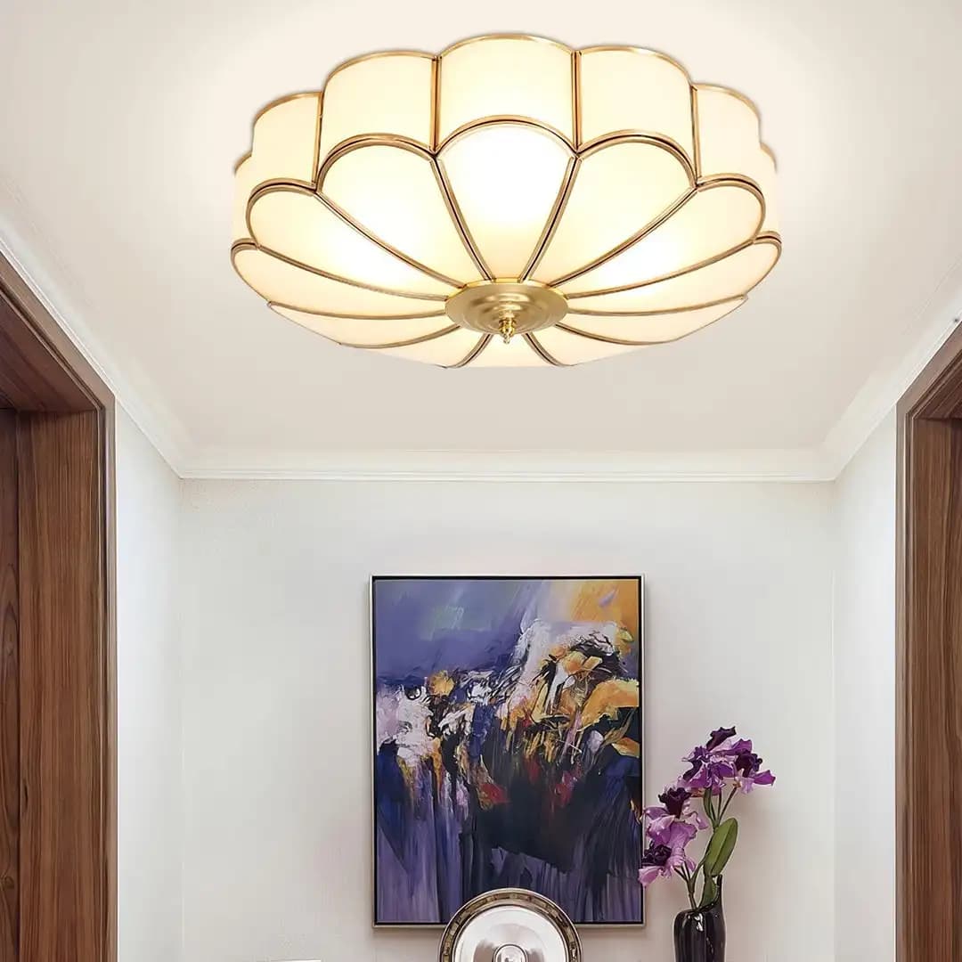 Plafonnier LED minimaliste tout en cuivre de style américain pour salle d'étude moderne ; Lampe ronde