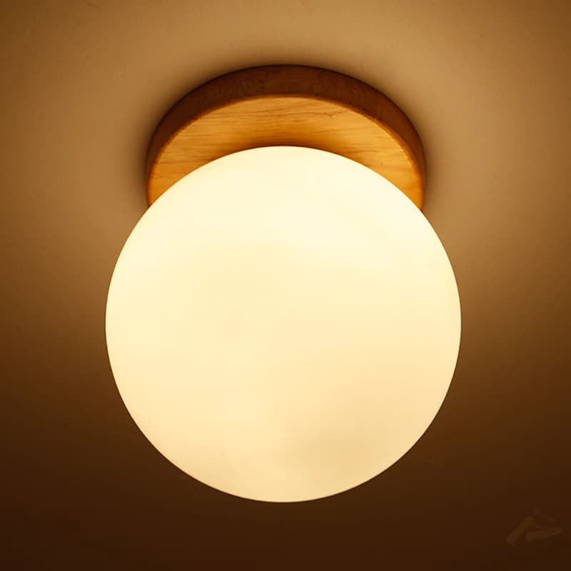 Boule de verre blanche plafond moderne à LEDs lampe salon socle en bois suspendus plafonniers éclairage à la maison décor luminaires de cuisine