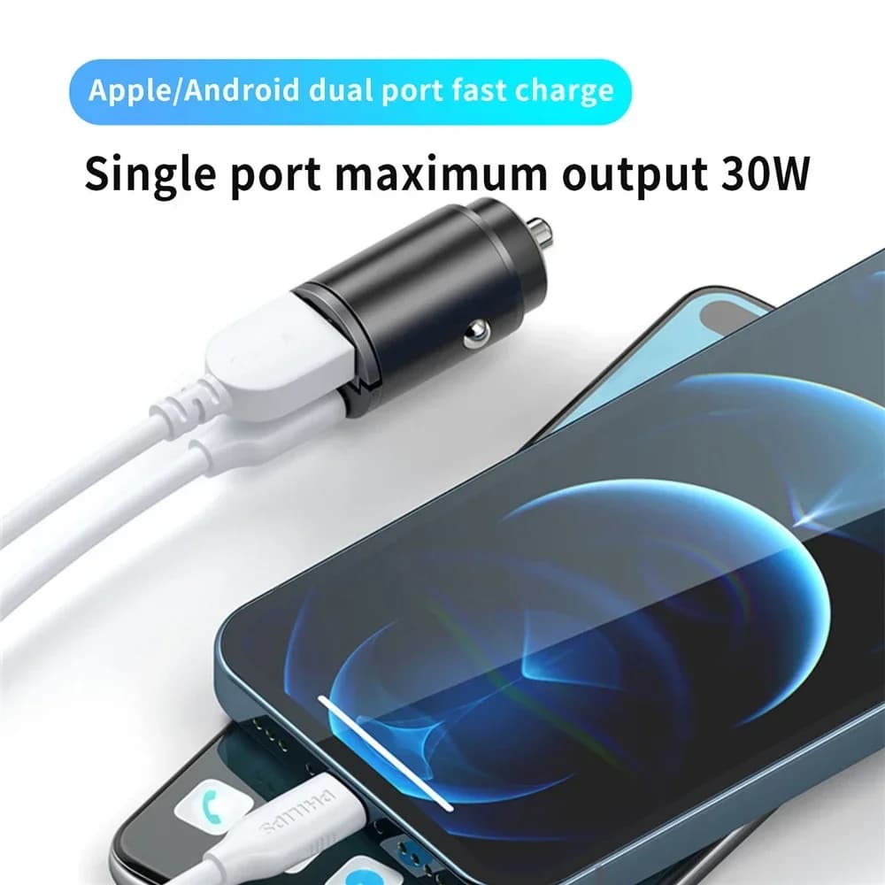 Mini chargeur de voiture 100W PD QC à chargement rapide avec anneau de traction, adaptateur USB C pour iPhone 13 12 Xiaomi Samsung Huawei
