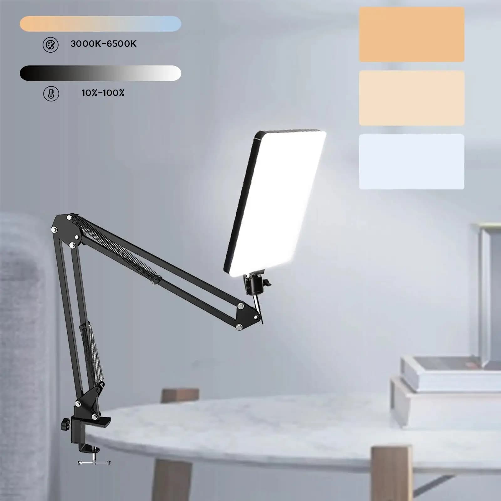 Lumière LED pour photographie, éclairage pour Selfie, éclairage de conférence, lampe de Studio Photo avec bras à ciseaux, pour Zoom, Streaming en direct sur YouTube