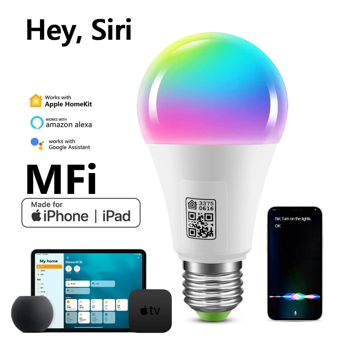 Certifié MFI Homekit LED ampoule Wifi intelligente E27 lampe intelligente multicolore ampoule LED à intensité variable contrôle Siri pour Alexa Google Home