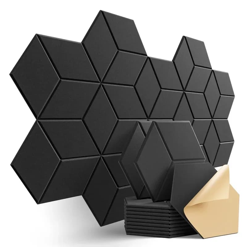 Paquet de 12 panneaux acoustiques hexagonaux auto-adhésifs panneaux en mousse insonorisés conception doublée en Y pour absorber le bruit éliminer les échos noir