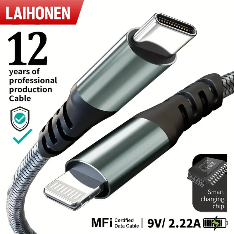 Câble de données tressé USB C vers Lightning 10 pieds certifié MFi pour iPhone 14 Pro Max 13 Pro Type C vers Lightning, charge rapide