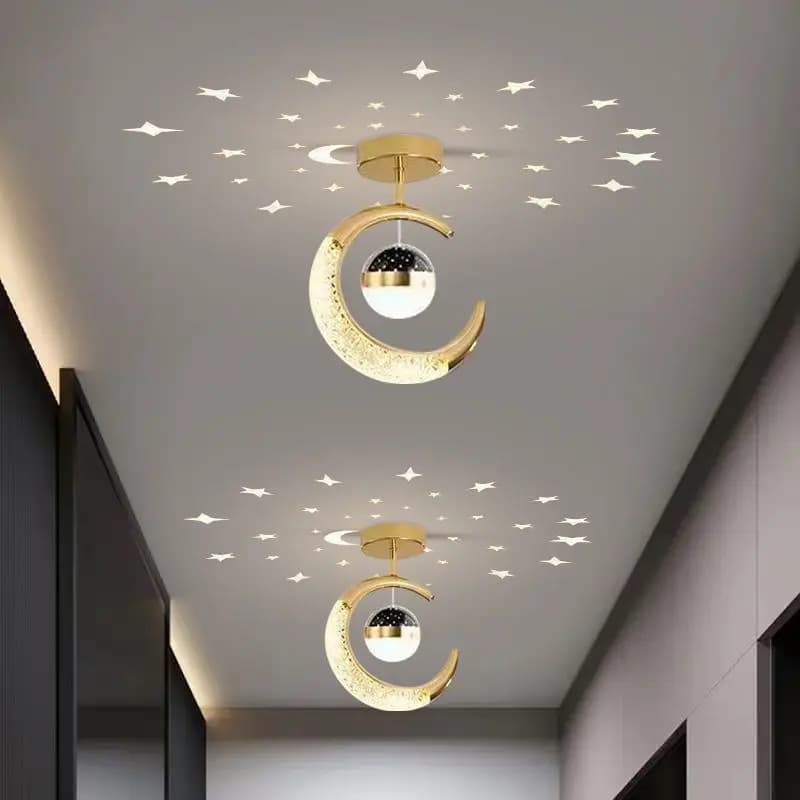 Plafonnier LED créatif avec étoiles de lune plafonniers Asile modernes or/noir atmosphère plafond suspension lampe Loft éclairage