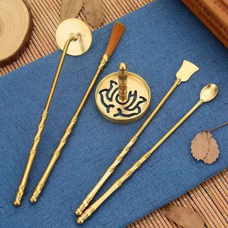 Ensemble d'outils d'encens en laiton, poudre pressée pour cendres, moule de four d'encens, accessoires de bricolage, fournitures pelle/presse/cuillère/brosse/moule