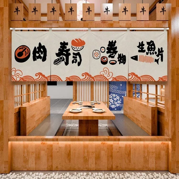 Rideau Horizontal Japonais pour Porte de Cuisine, Restaurant Sushi, Tête de Comptoir de Bar, Izakaya