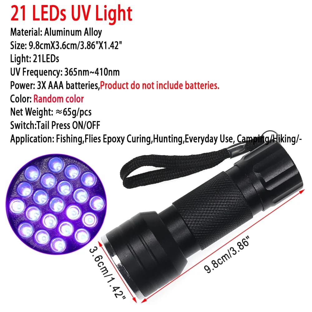 Vampfly 9LED s 21LED s lampe à polymérisation UV torche Buzzer nymphe mouche époxy durcissement 365nm ~ 410nm Mutifuction UV lumière pêche mouche attachant outil