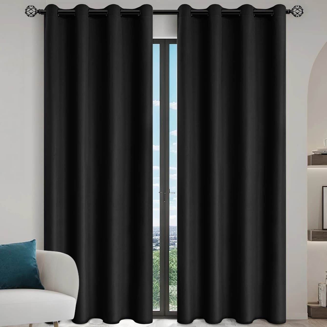 1 rideau occultant noir de 1m x 130cm/160cm/200cm/250cm de large, rideau occultant pour fenêtre, salon, chambre à coucher, décoration de chambre