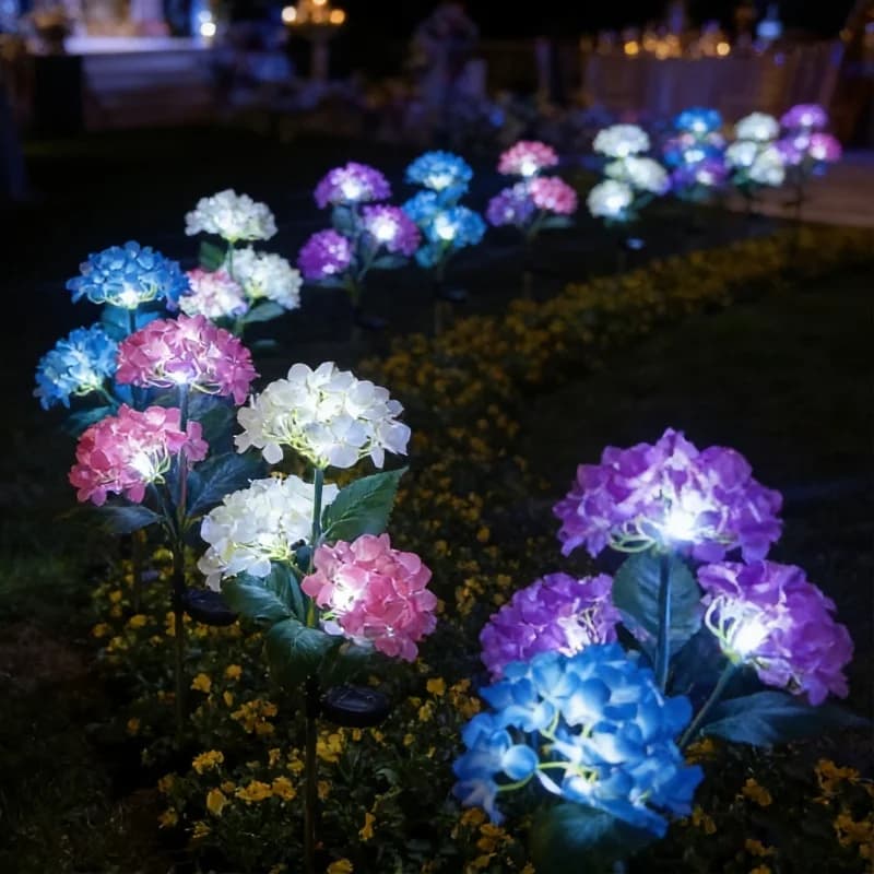 Lampe solaire LED pour pelouse en forme d'hortensia avec 3 têtes, lumières artificielles solaires pour fleurs, décoration extérieure pour jardin, camping, mariage, Noël