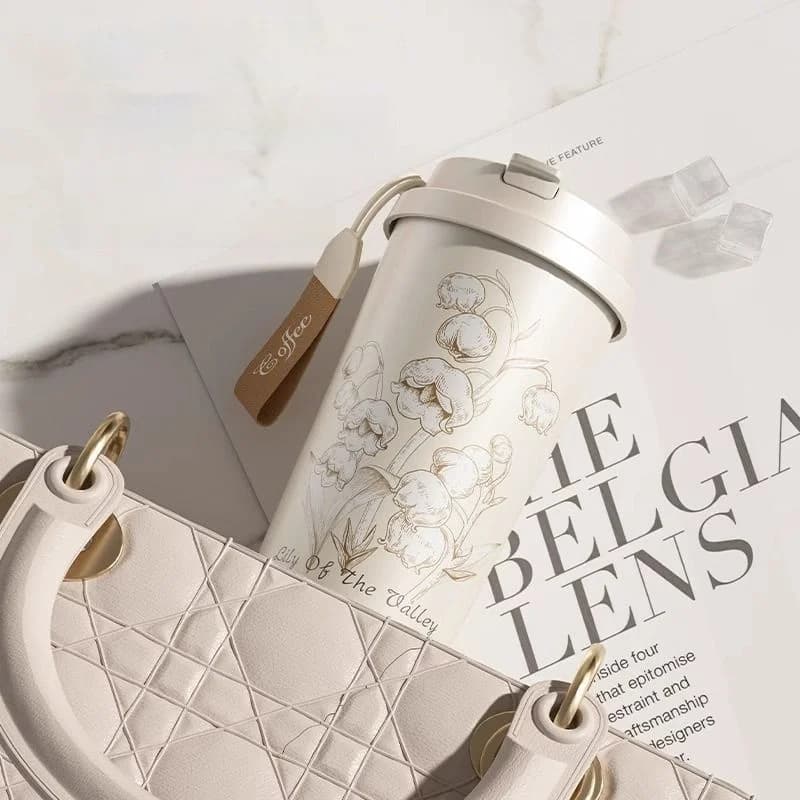GIANXI Lily Of The Valley Design voyage Portable étanche tasse à café en acier inoxydable bouteille isolée tasse froide tasse pratique