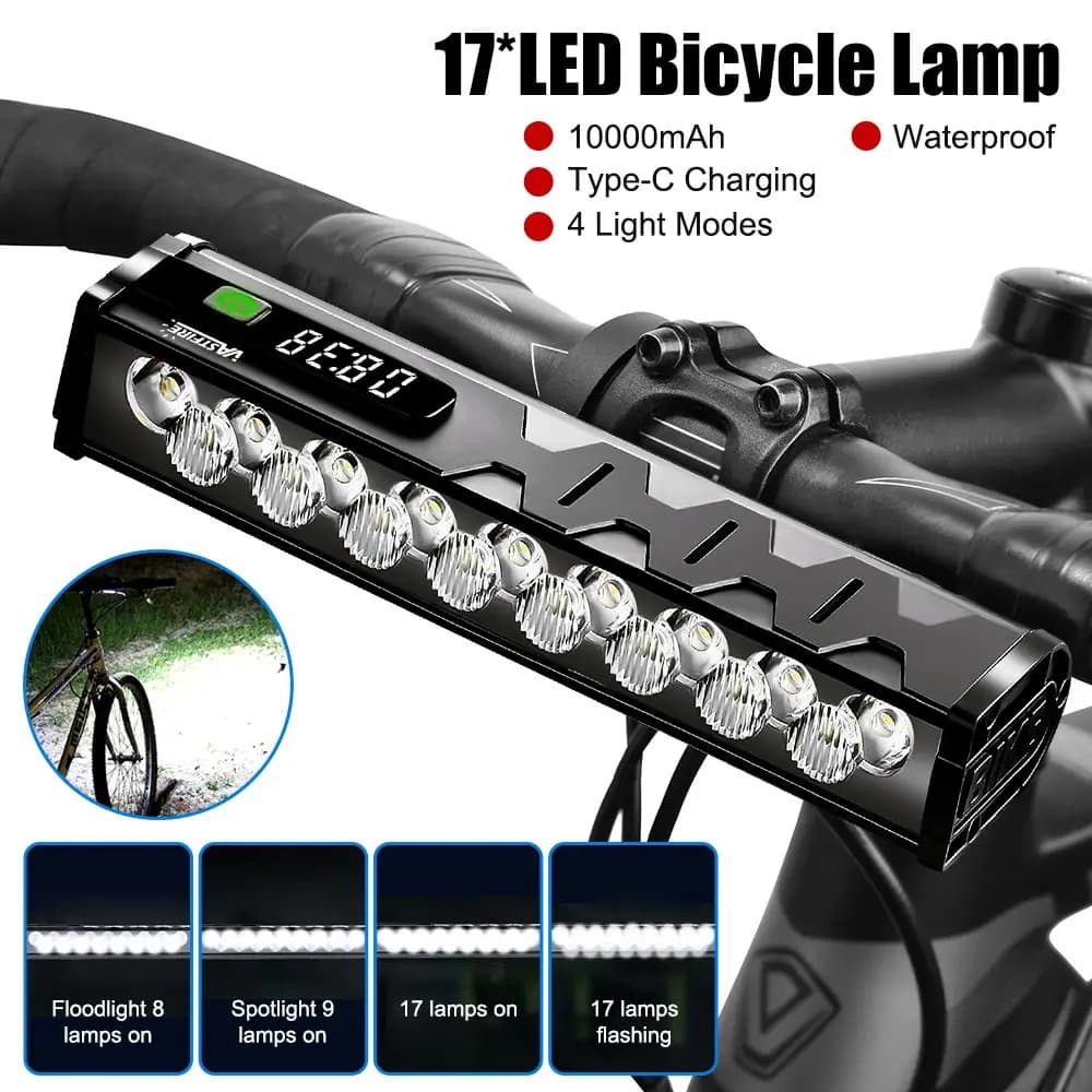 Lumière de vélo avant 8/17LED 25500 lumens, lampe de vélo 10000mAh, lampe torche étanche, charge USB, accessoires de vélo de route VTT
