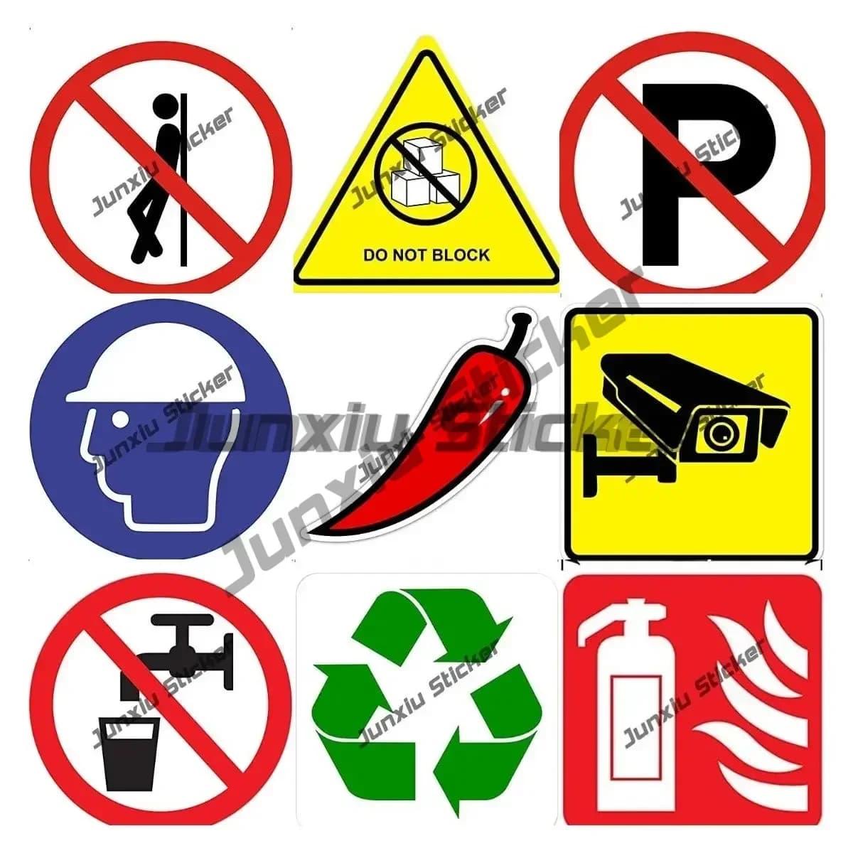 Autocollants de signalisation de sécurité, triangle jaune, autocollant d'avertissement de danger, panneau de signalisation d'interdiction de stationnement, autocollant symbole de recyclage, vidéo 24h/