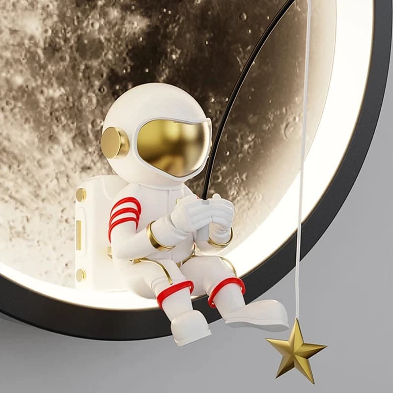 Nouveau astronaute lune ronde mur LED lampe sommeil veilleuse chambre d'enfants décoratif chaud fond applique chambres de garçons filles