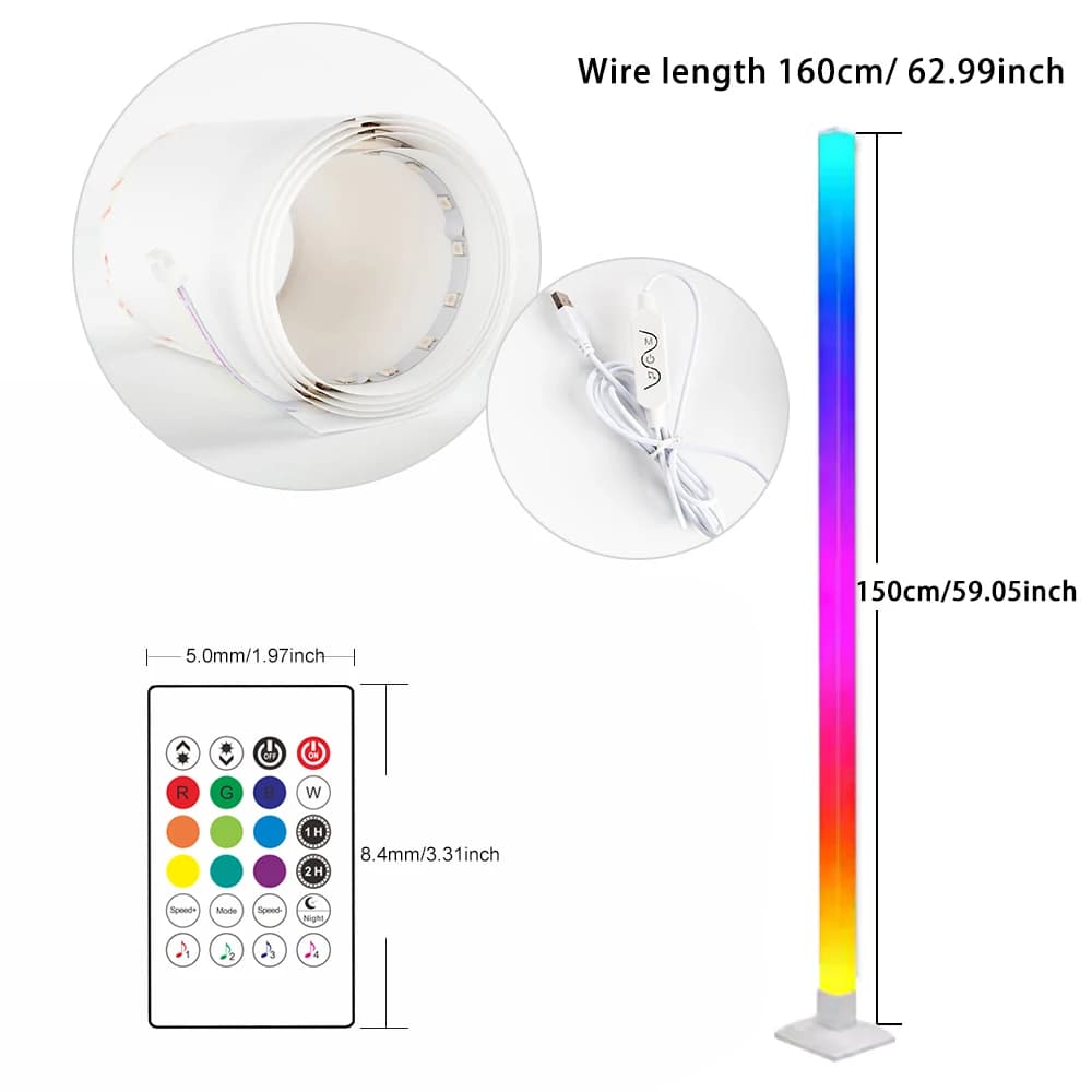 Lampe sur pied d'angle LED RGB, lampe de chevet d'ambiance, avec télécommande WIFI APP, éclairage à couleur changeante, pour la décoration de la pièce