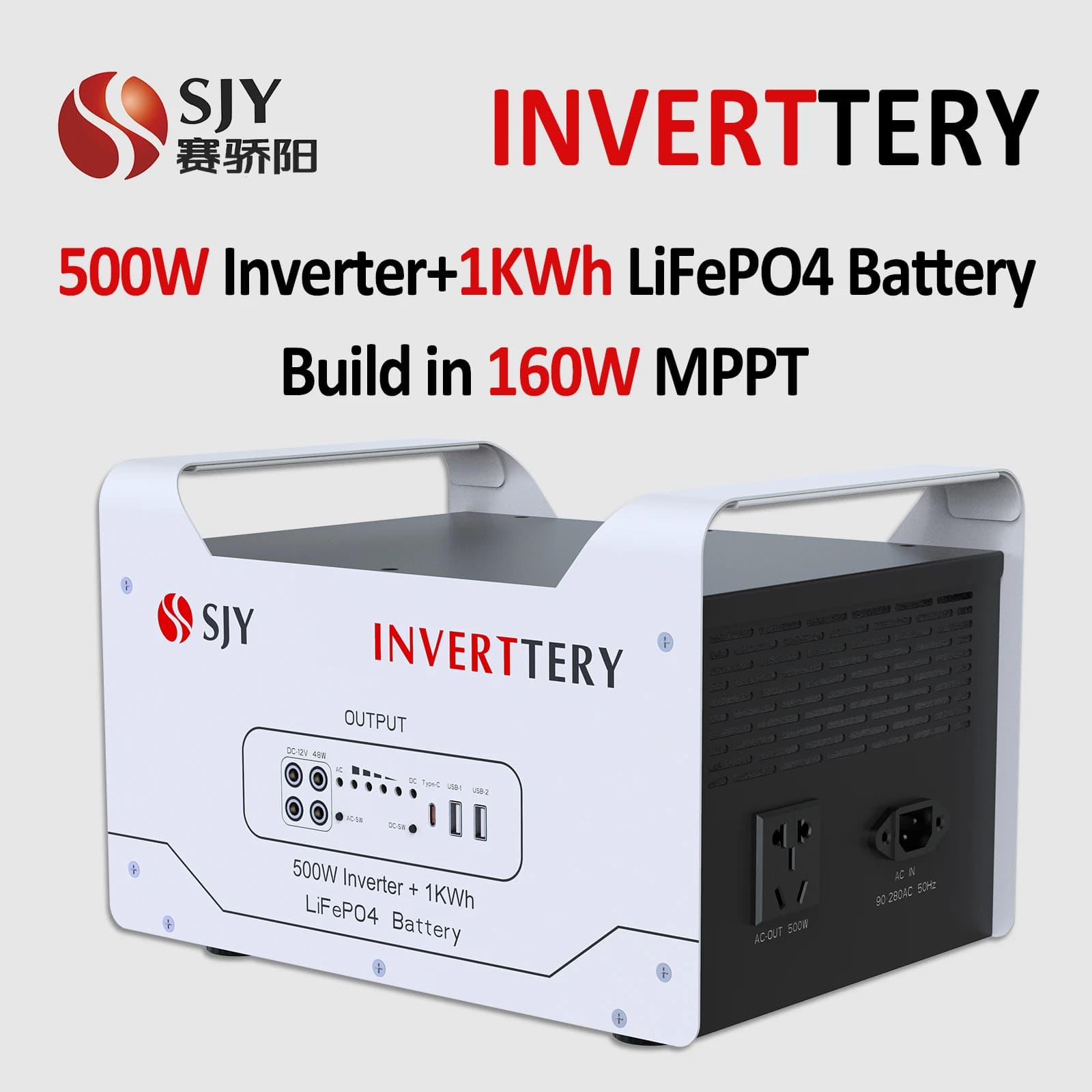 Centrale électrique portable LiFePO4 UPS 1 kW, générateur solaire MPPT pur-sinusoïdal 500 W, sorties CC type-c AC 220 V, batterie externe hors réseau