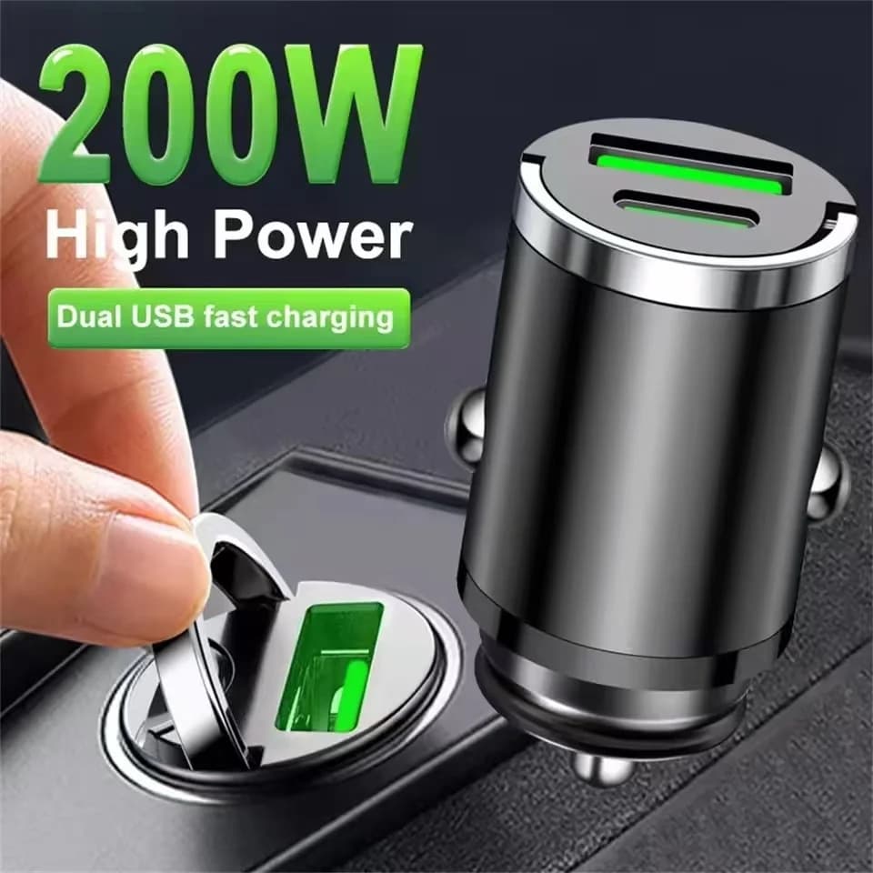 Mini chargeur de voiture avec charge rapide QC3.0 et PD, port type-c. Compatible avec les téléphones iPhone, Xiaomi, Samsung, Huawei.