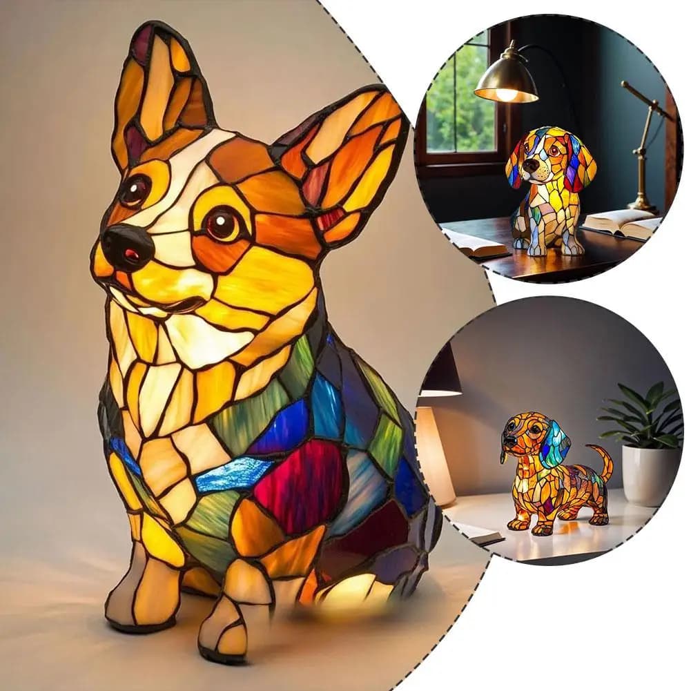 Veilleuse de table en forme d'animal en résine, avec lueur ambiante chaude, lampe de table Led créative sur le thème du chien de compagnie, pour la décoration de la maison