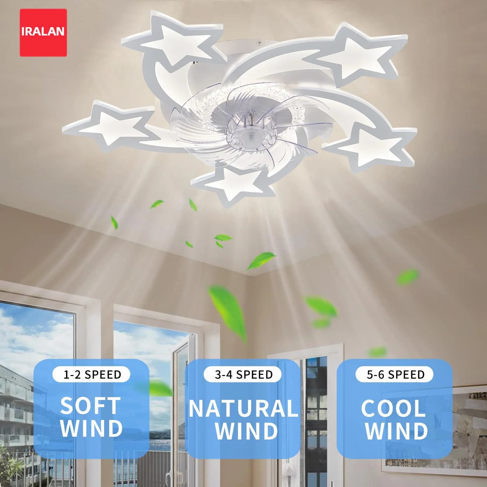 Ventilateur de plafond étoile avec lumière LED, ventilateurs décoratifs créatifs pour la maison, chambre d'enfant, bureau, lampe de plafond intelligente à intensité variable