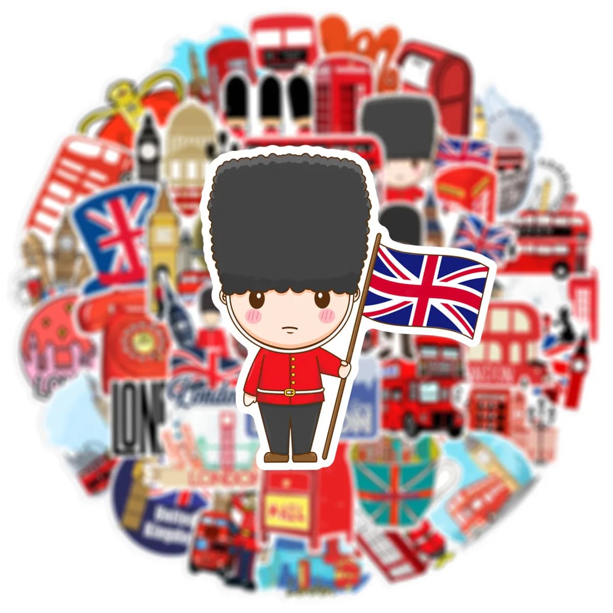 50 autocollants sur le thème des monuments de Londres britanniques, bus rouge, Big Ben, pour bouteille d'eau, scrapbooking, ordinateur portable, décoration de voyage