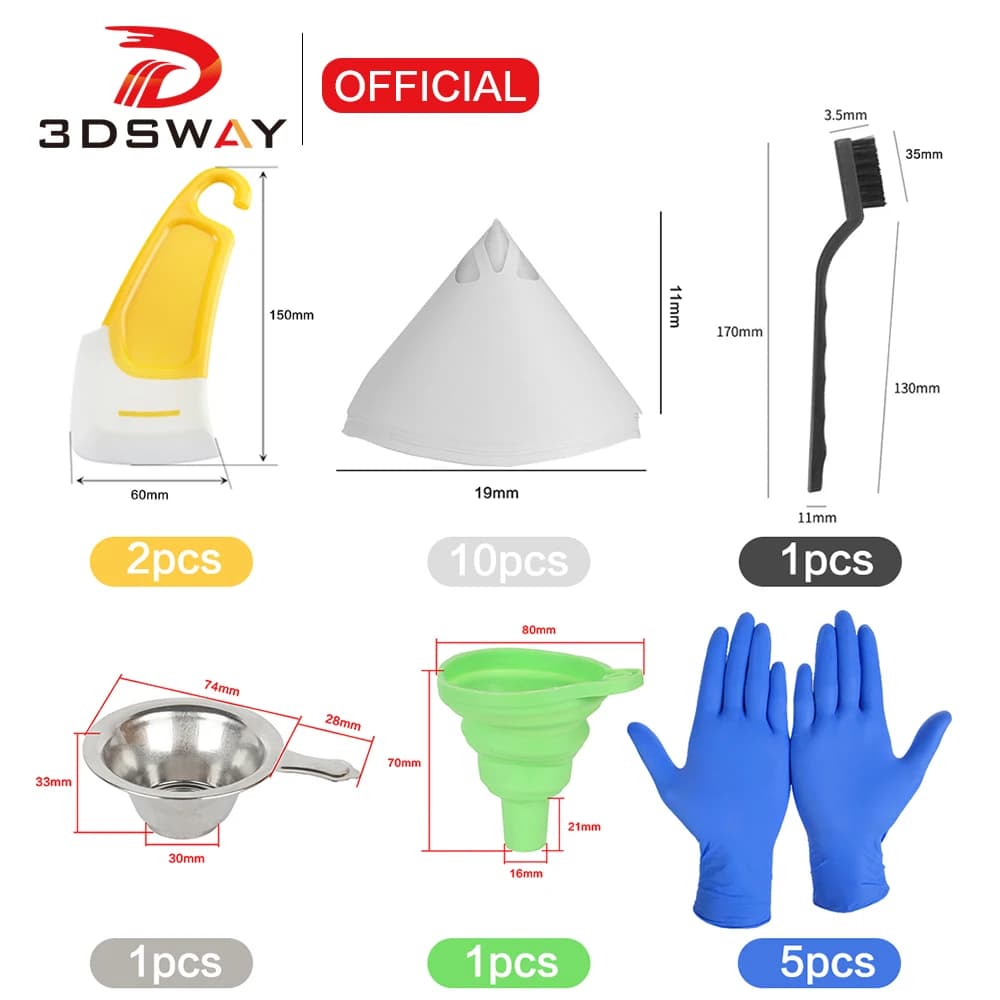 Accessoires d'imprimante 3D à polymérisation légère, Kit d'outils, entonnoir en résine, tasse filtrante en métal SLA LCD DLP, nettoyage des photons UV, pelle en Silicone